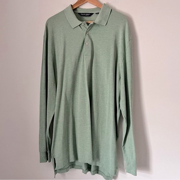 POLO GOLF Ralph Lauren Pima Cotton Long Sleeve 3 Button Polo Shirt Sage Green XL - Picture 1 of 8